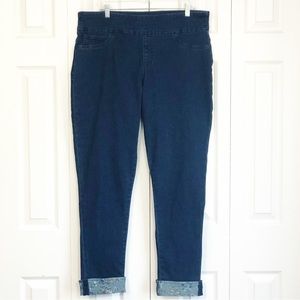 NWT Cactus + Pearl Dark Denim Floral Print Cuff Pull-On Jeggings XL